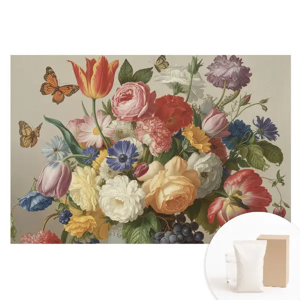 Tapet nețesut cu imprimeu buchet colorat de flori și fluturi