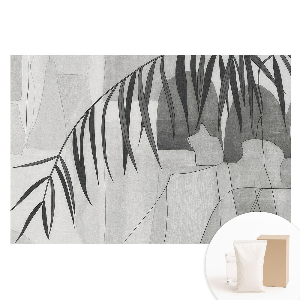 Fototapet din material nețesut cu model geometric de frunze de palmier gri
