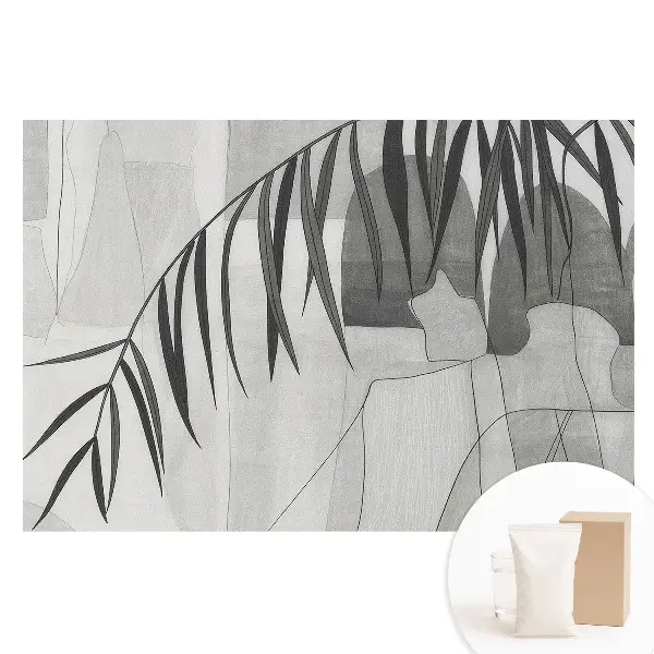 Fototapet din material nețesut cu model geometric de frunze de palmier gri