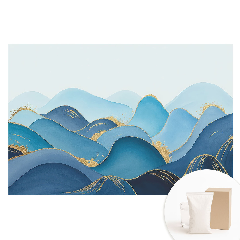 Tapet nețesut cu imprimeu Valuri albastre cu accent galben