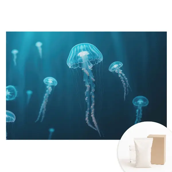 Tapet fotomural din material nețesut Meduzele albastre din adâncul oceanului