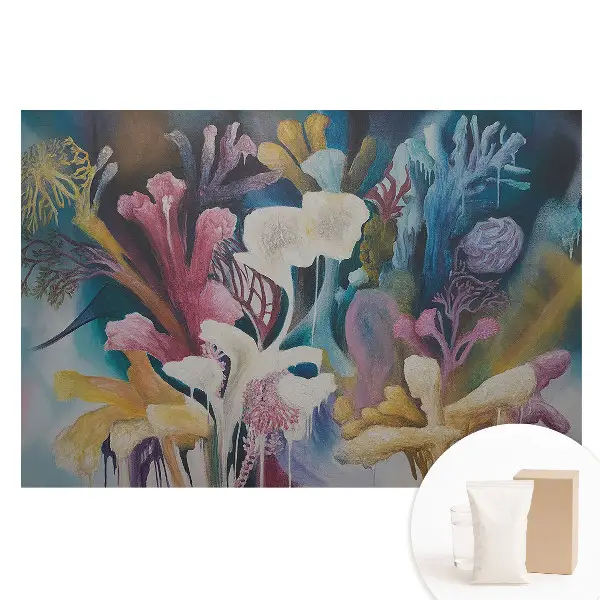 Tapet foto mare pentru perete cu model abstract de flori și peisaj colorat
