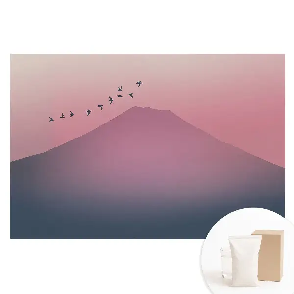 Tapet fotomural pe material nețesut cu peisaj de munți în culori pastelate la apus