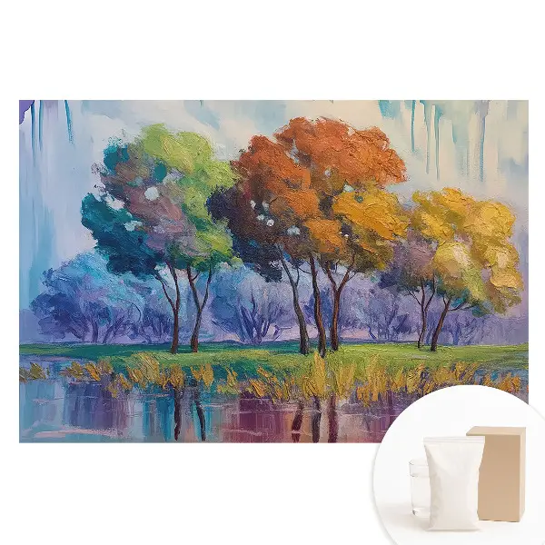 Tapet nețesut cu imprimeu abstract cu copaci colorați