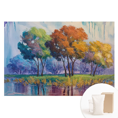 Tapet nețesut cu imprimeu abstract cu copaci colorați