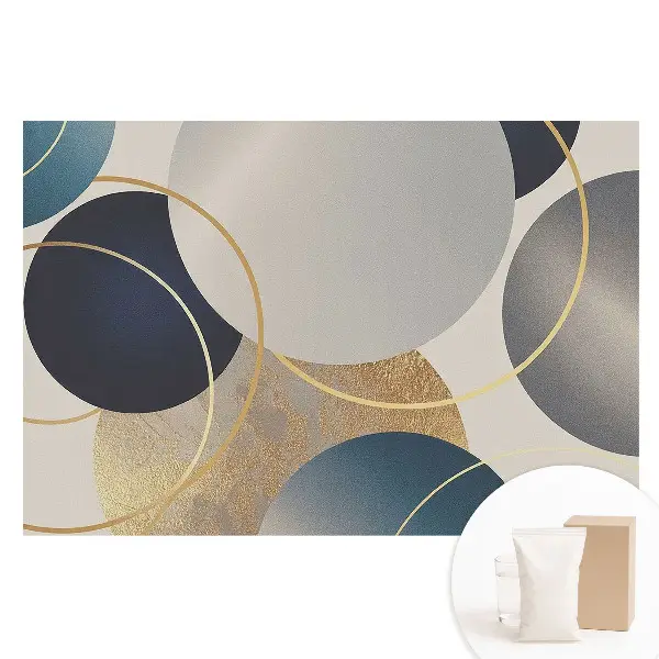 Tapet fotomural din material nețesut cu motive geometrice circulare în tonuri de gri și albastru