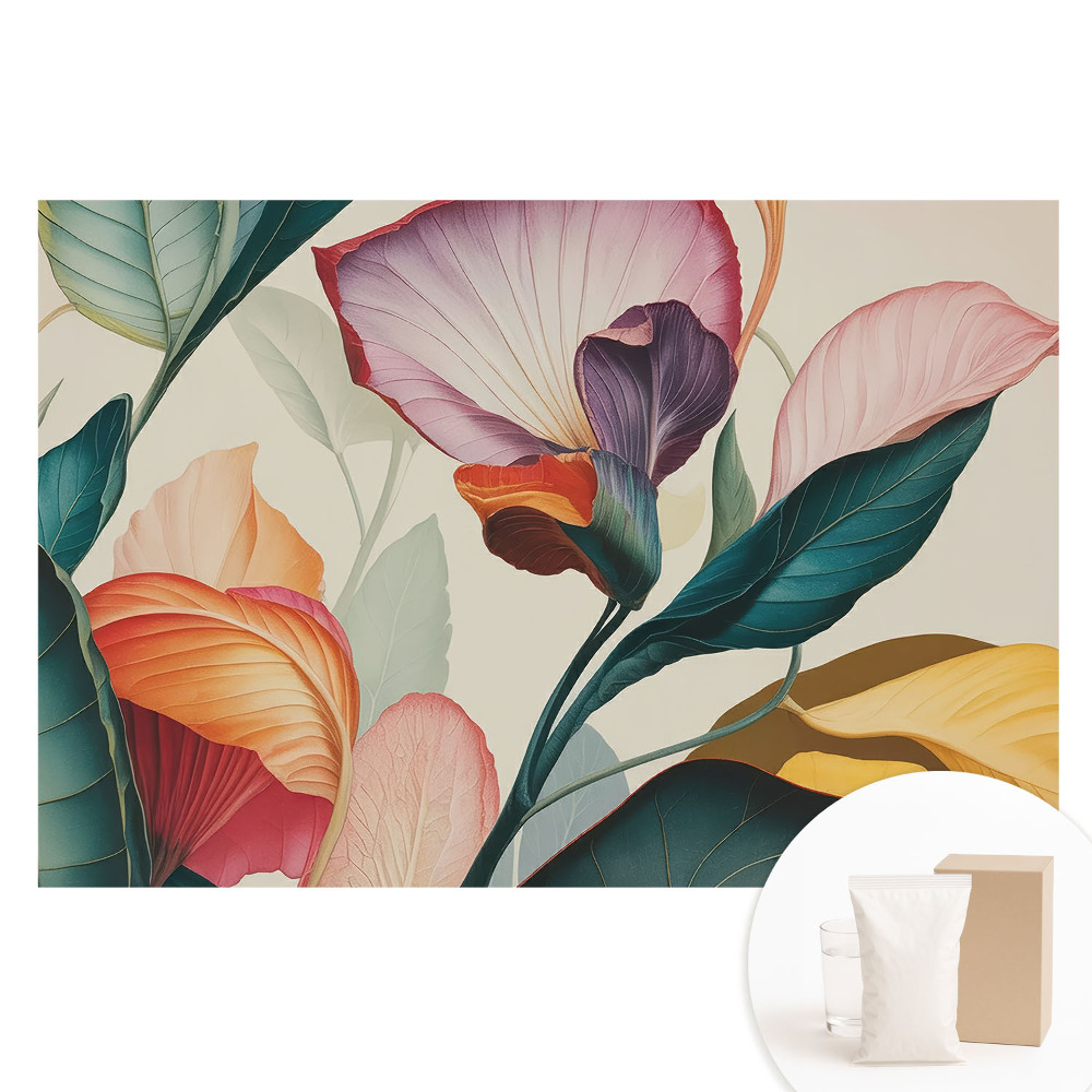 Tapet nețesut cu model floral colorat format din frunze și flori