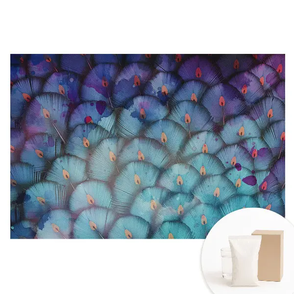 Tapet foto din material nețesut cu model abstract de pene evantai în nuanțe de albastru