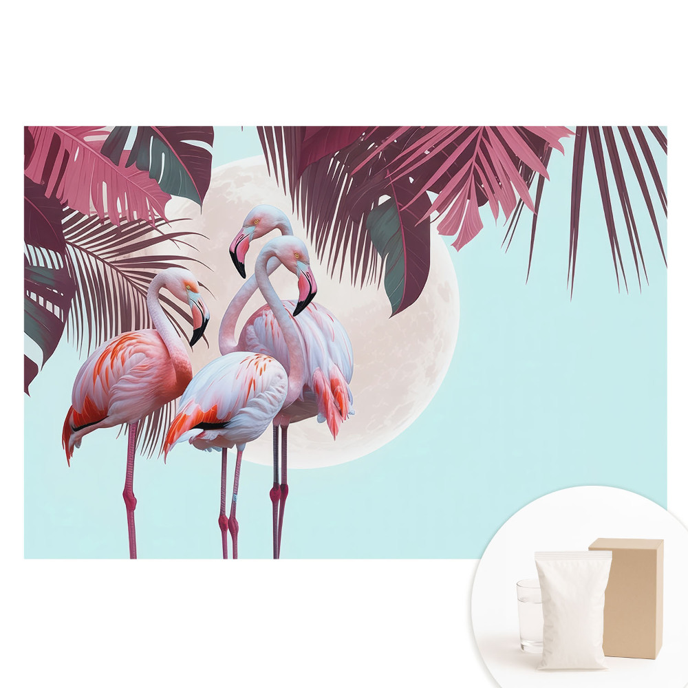 Tapet nețesut cu imprimeu tropical cu flamingo colorați