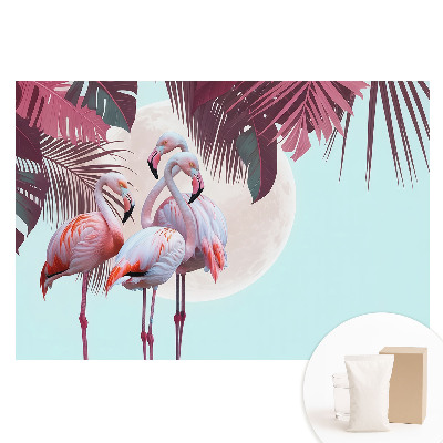 Tapet nețesut cu imprimeu tropical cu flamingo colorați