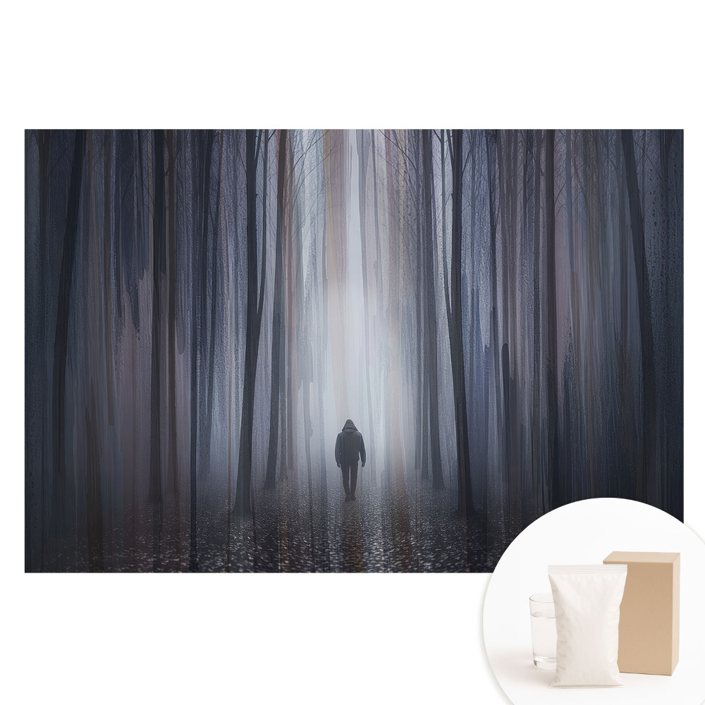 Tapet fotografic pe material nețesut O figură singuratică într-o pădure misterioasă