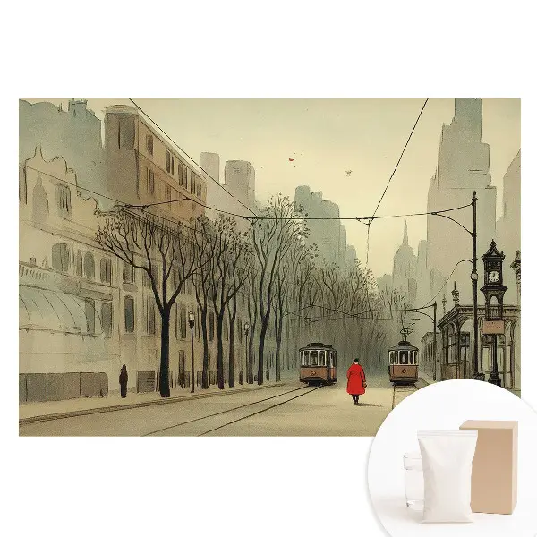 Tapet fotomural din material nețesut cu model de oraș tomnatic și simetrie clasică
