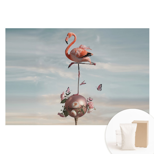 Tapet foto pe material nețesut Flamingo cu flori și fluturi