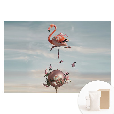 Tapet foto pe material nețesut cu design cu flamingo, flori și fluturi