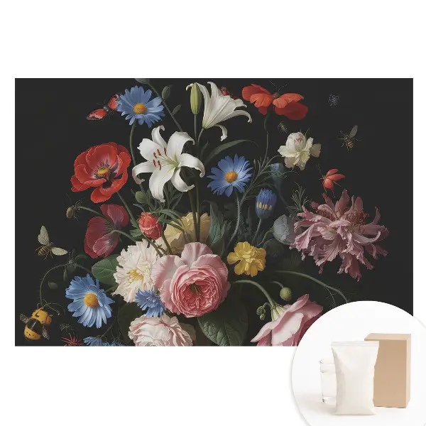 Tapet nețesut cu model buchet floral clasic și insecte