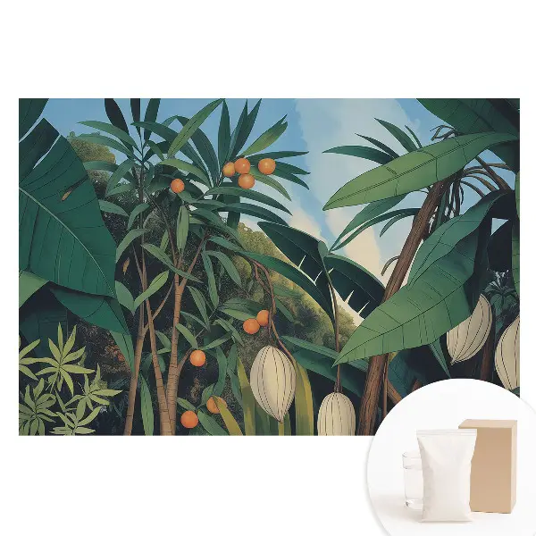 Tapet nețesut cu model de frunze și fructe tropicale