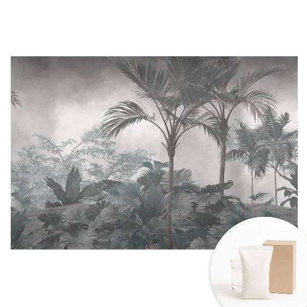 Tapet foto din material nețesut cu motiv de junglă tropicală în nuanțe de gri