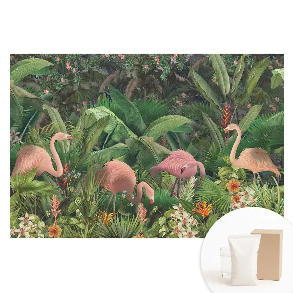 Fototapet nețesut cu imprimeu tropical cu flamingo
