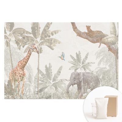 Tapet fotografic nețesut Faună și floră exotice în tonuri pastelate