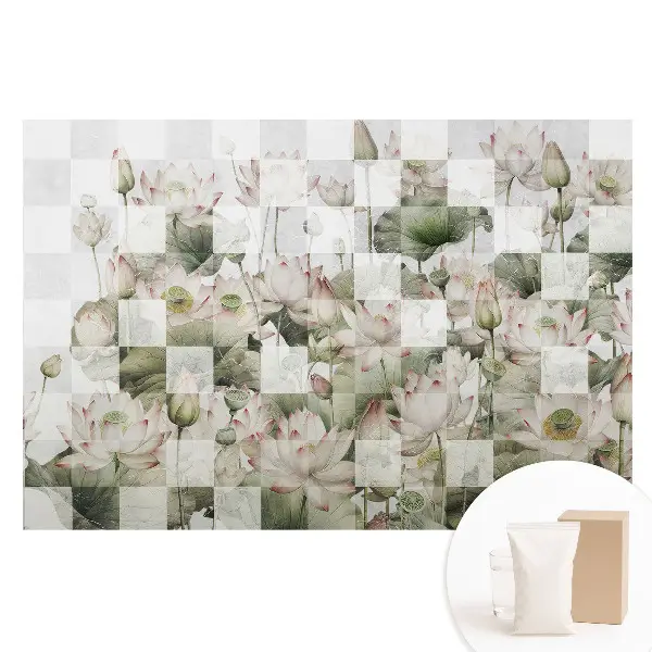 Tapet fotografic pe material nețesut cu flori de lotus și modele geometrice
