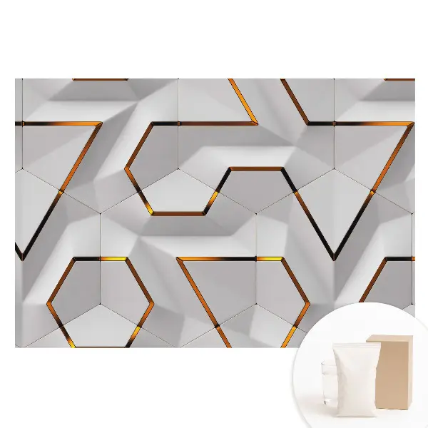 Tapet nețesut cu model geometric hexagonal și accente galbene