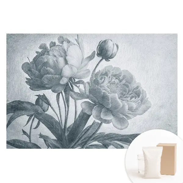 Tapet nețesut cu structură elegantă de flori delicate gri