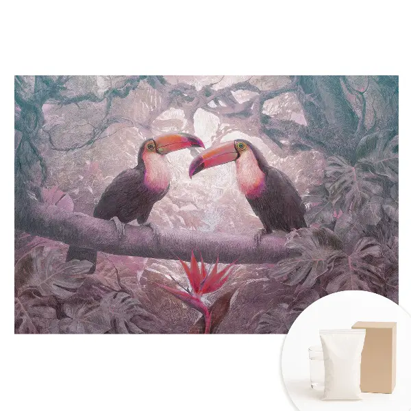 Tapet foto pentru perete cu tucani colorați în jungla tropicală