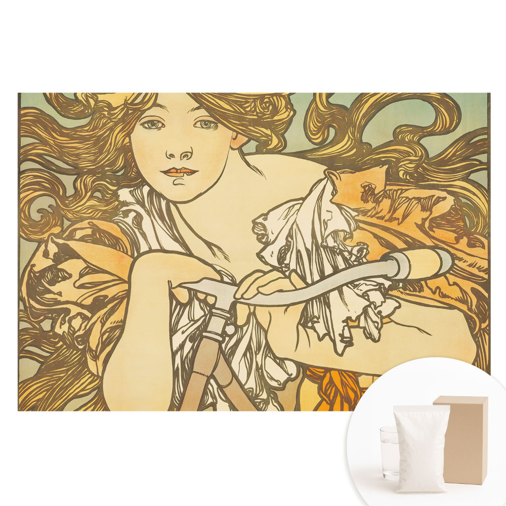 Tapet fotografic din material nețesut cu ilustrație în stil Art Nouveau reprezentând o femeie pe bicicletă