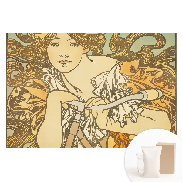 Tapet fotografic din material nețesut cu ilustrație în stil Art Nouveau reprezentând o femeie pe bicicletă