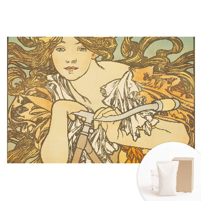 Tapet fotografic din material nețesut cu ilustrație în stil Art Nouveau reprezentând o femeie pe bicicletă