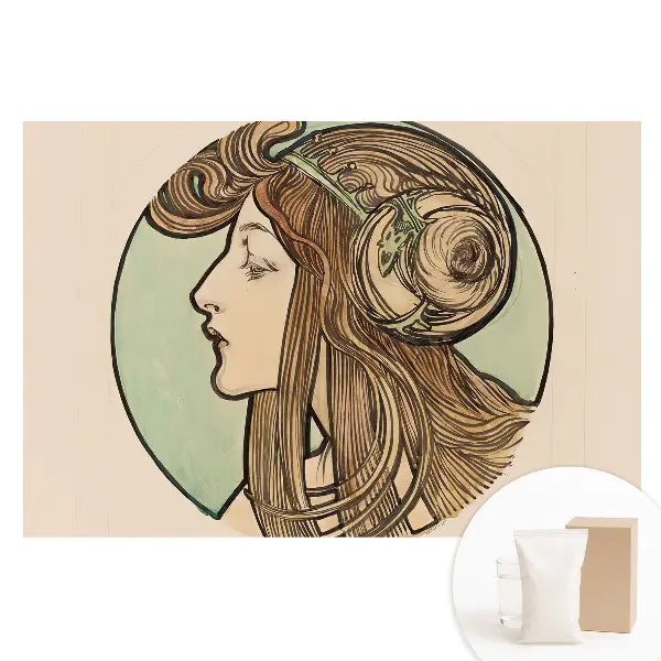 Tapet nețesut cu imprimeu Femeie elegantă în stil Art Nouveau în profil