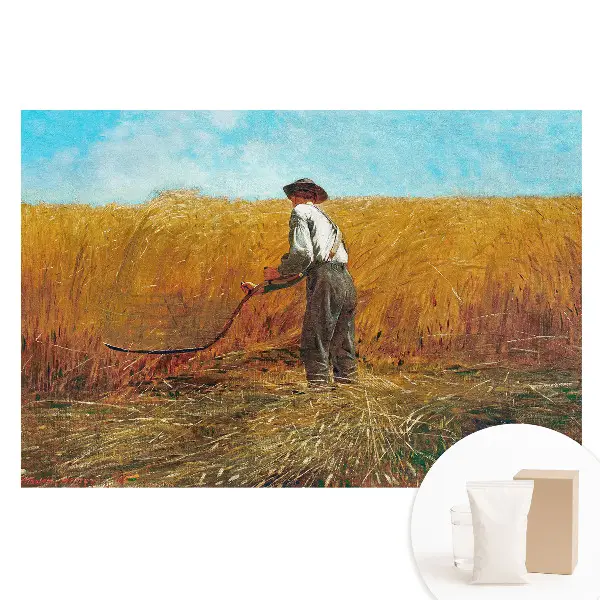 Fototapet cu imprimeu pe material nețesut Un fermier într-un câmp de grâu sub un cer albastru