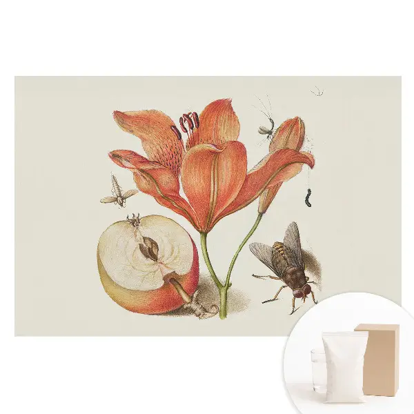 Tapet nețesut cu model de flori, insecte și fructe