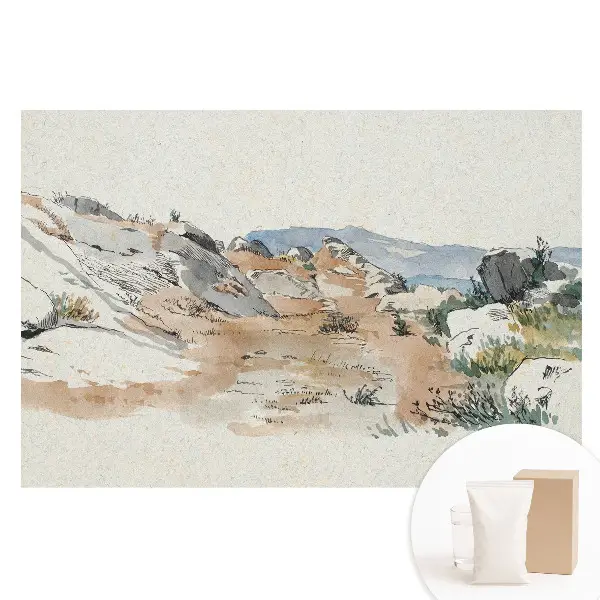 Tapet fotomural pe material nețesut cu peisaj stâncos în culori delicate