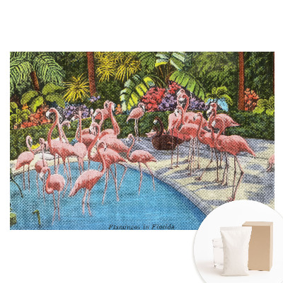 Fototapet din material nețesut cu imprimeu Flamingo lângă piscină