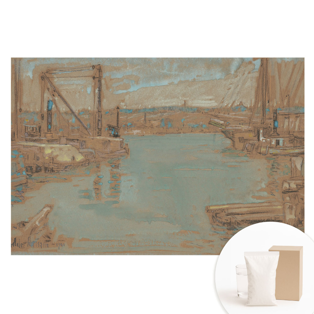 Tapet nețesut cu imprimeu Un peisaj portuar clasic în nuanțe de albastru