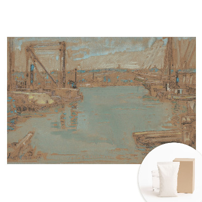 Tapet nețesut cu imprimeu Un peisaj portuar clasic în nuanțe de albastru