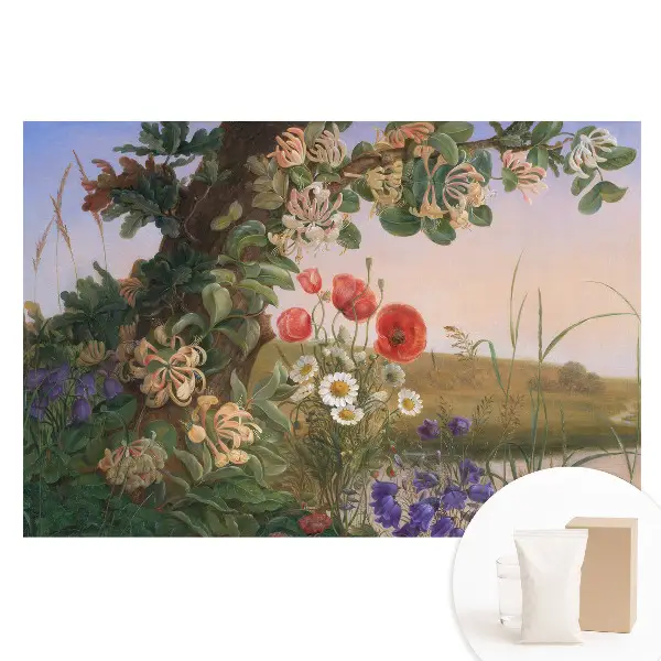 Tapet fotomural din material nețesut cu peisaj floral colorat și atmosferă idilică