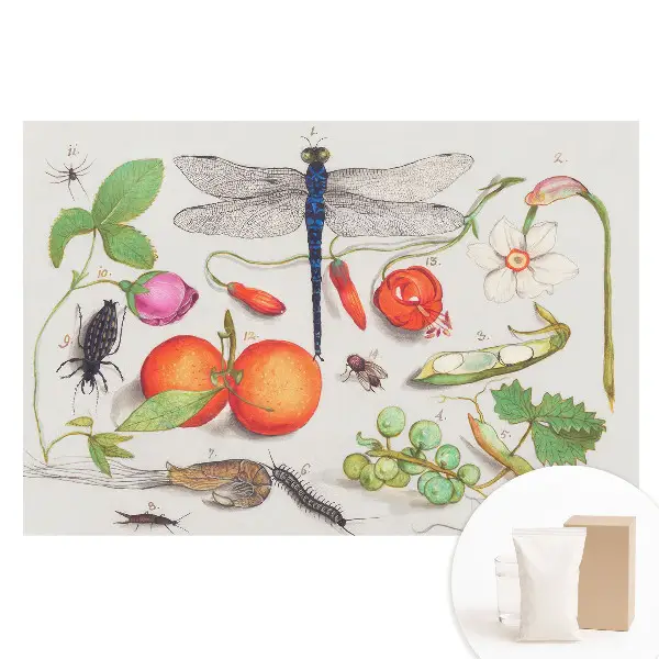 Tapet nețesut cu imprimeu colaj botanic cu insecte