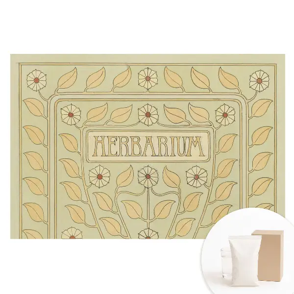 Tapet foto de mari dimensiuni cu motive vegetale Art Nouveau și inscripția Herbarium