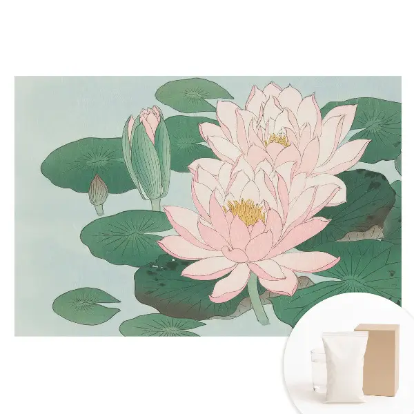 Fototapet din material nețesut cu model de flori de lotus pe frunze verzi