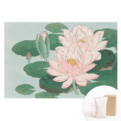 Fototapet cu imprimeu pe material nețesut Flori de lotus pe frunze verzi
