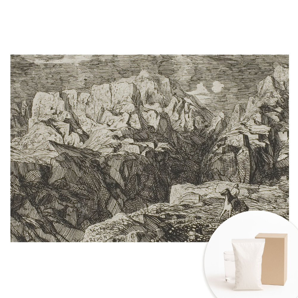 Tapet fotografic nețesut Grafică clasică, roci brute, figură cu un măgar