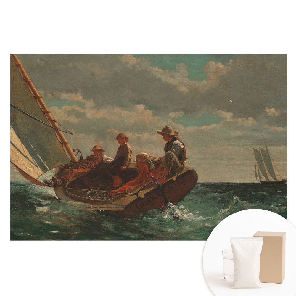 Tapet foto mare pentru perete O barcă pe o mare furtunoasă cu un grup de oameni