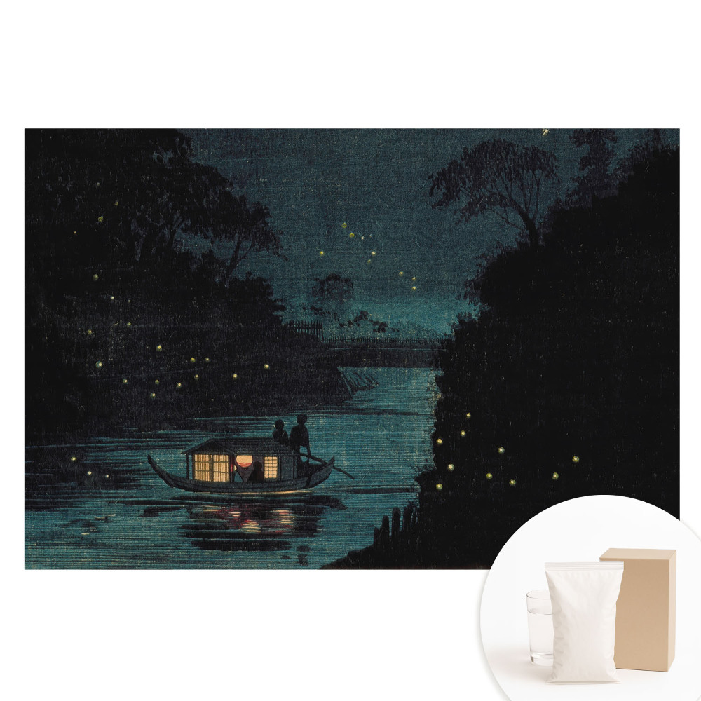 Tapet nețesut cu imprimeu O barcă nocturnă înconjurată de licurici