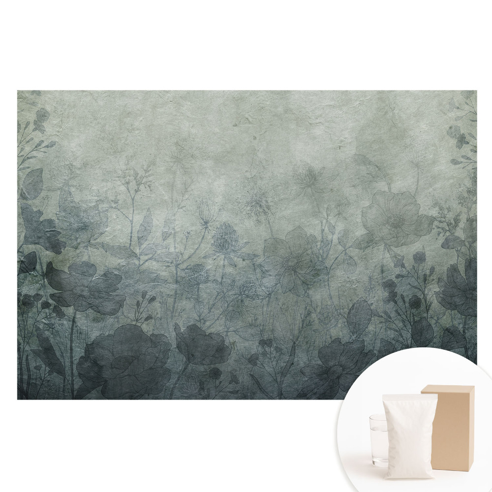 Fototapet cu imprimeu pe material nețesut Motive florale pe fundal gri