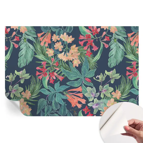 Fototapet autoadeziv pentru dormitor cu model de flori tropicale
