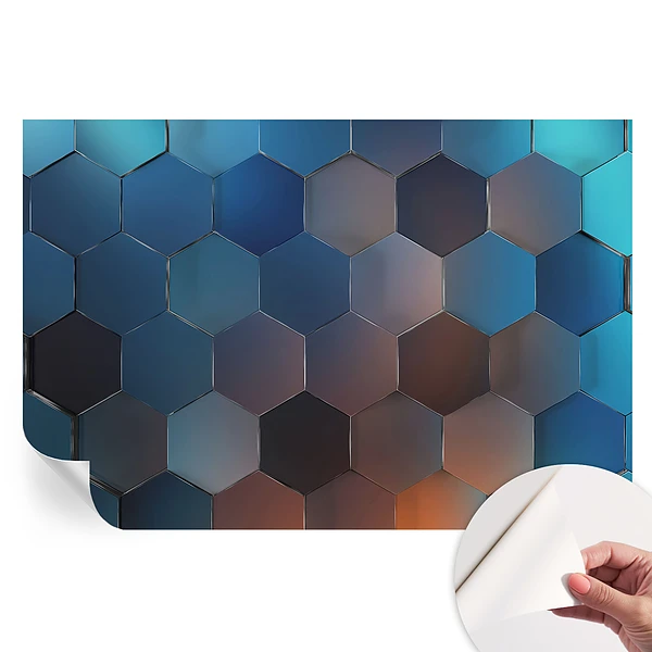 Fototapet autoadeziv pentru dormitor cu model hexagonal albastru