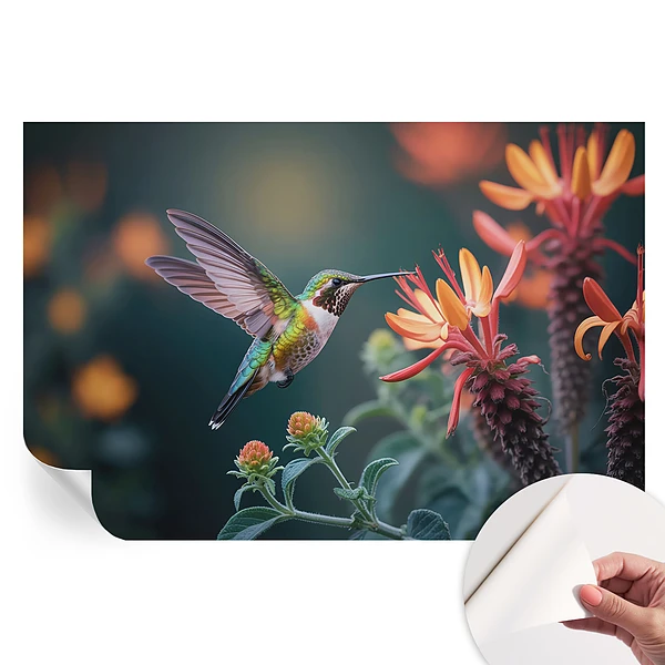 Tapet fotografic autoadeziv cu flori și colibri
