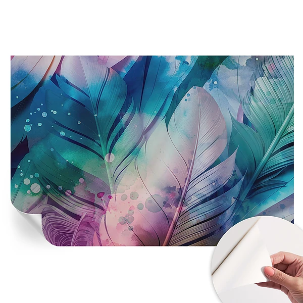 Tapet autoadeziv pentru camera de zi cu model pene colorate